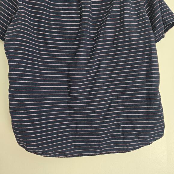 Marine Layer Short Sleeve Mini Stripe Shirt Button Front Casual Navy Men Large - Picture 6 of 8